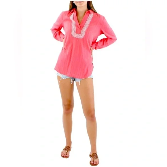 Tommy Hilfiger Coral 🌺 Tunic Top with Lace Detail - Picture 2 of 6
